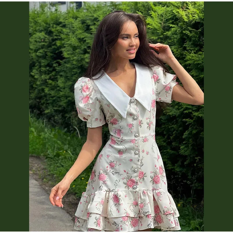 Chic Floral Puff Ruffle Dress