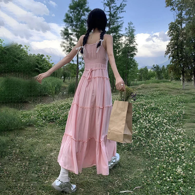 French Summer Waist Cinched A- Line Midi