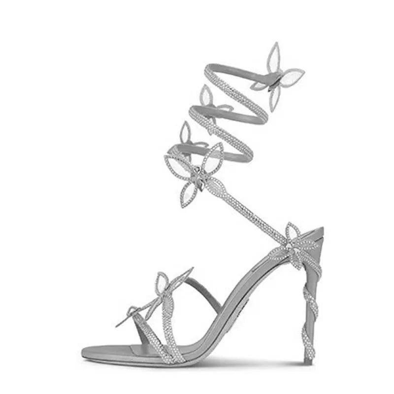 Eilyken Sexy Crystal Butterfly-knot Ankle Strap heels
