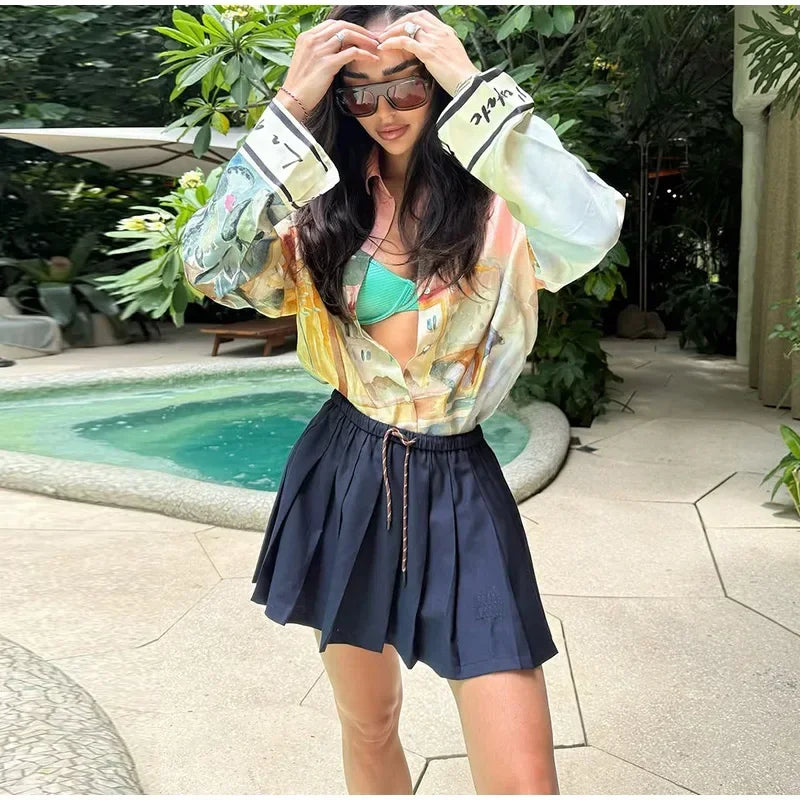1 Loose Flower Printed Shirt Shorts Sets