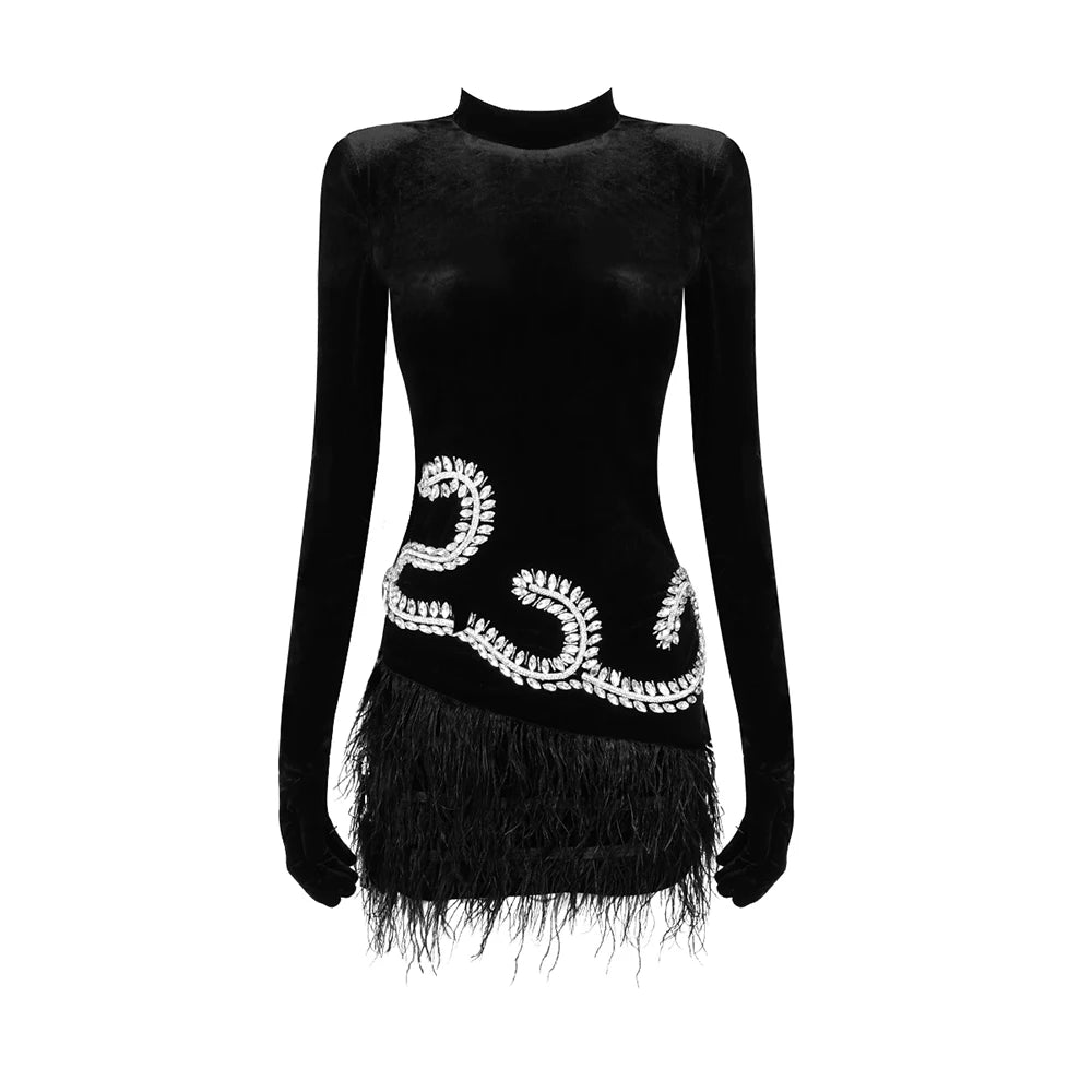 Velvet Mini Feather Dress Premium Collection Party