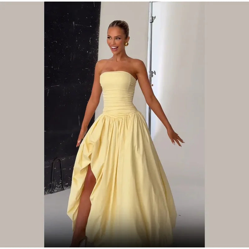 Butter Yellow Slit bubble Dress