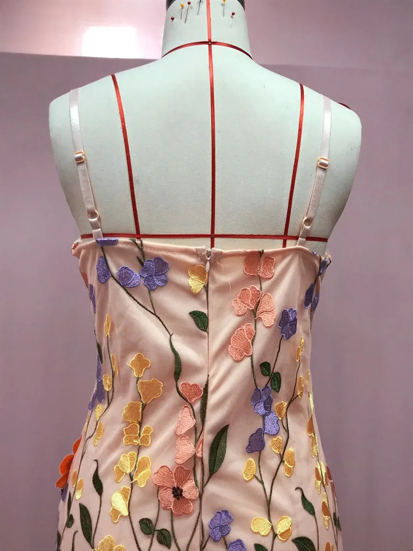 3D Flower Embroidery Tank Dress