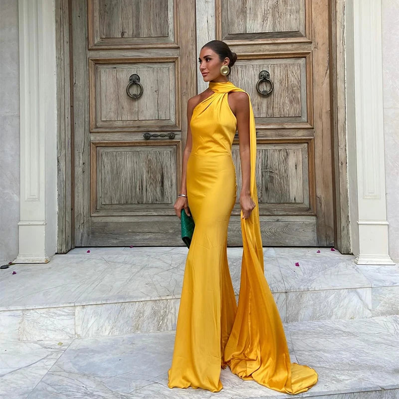 Elegant Satin Ribbons Halter Party Dress