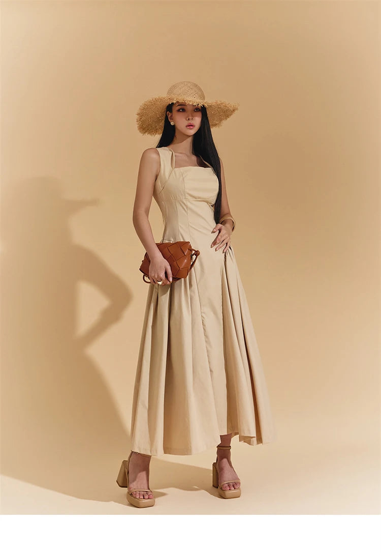 Square Collar Minimalist Dress Cotton