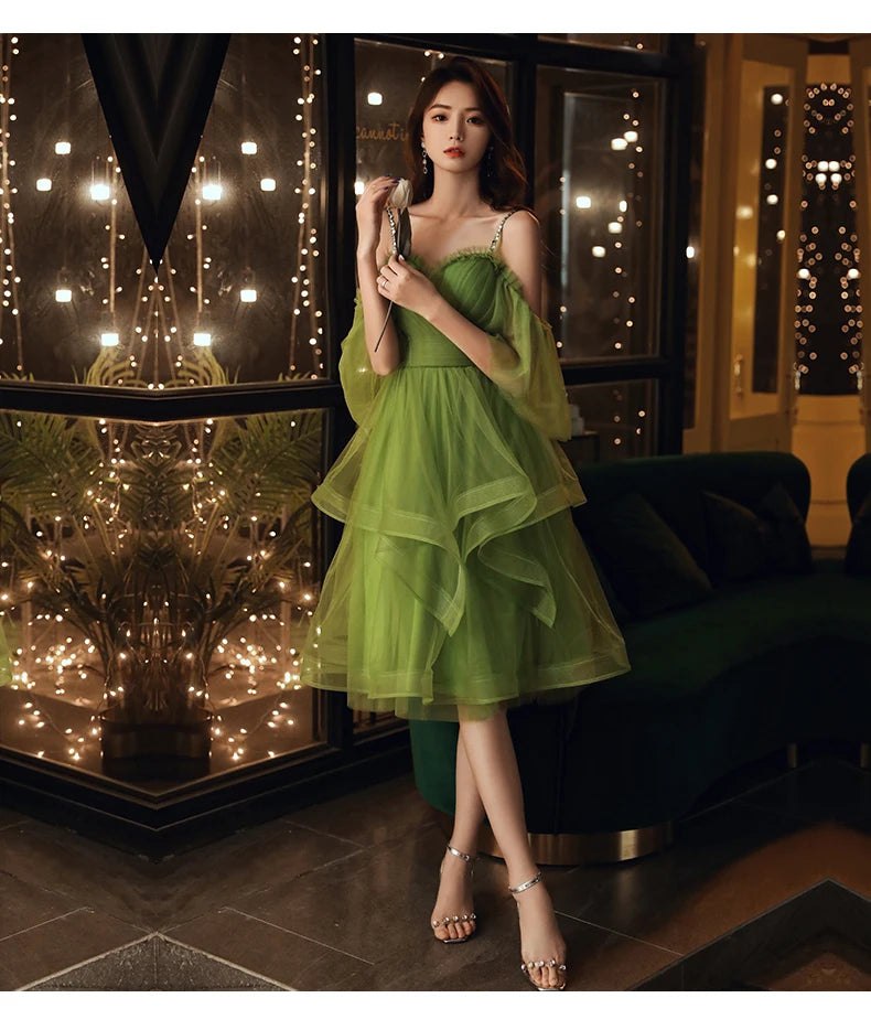 Grass green princess bridesmaid Dress