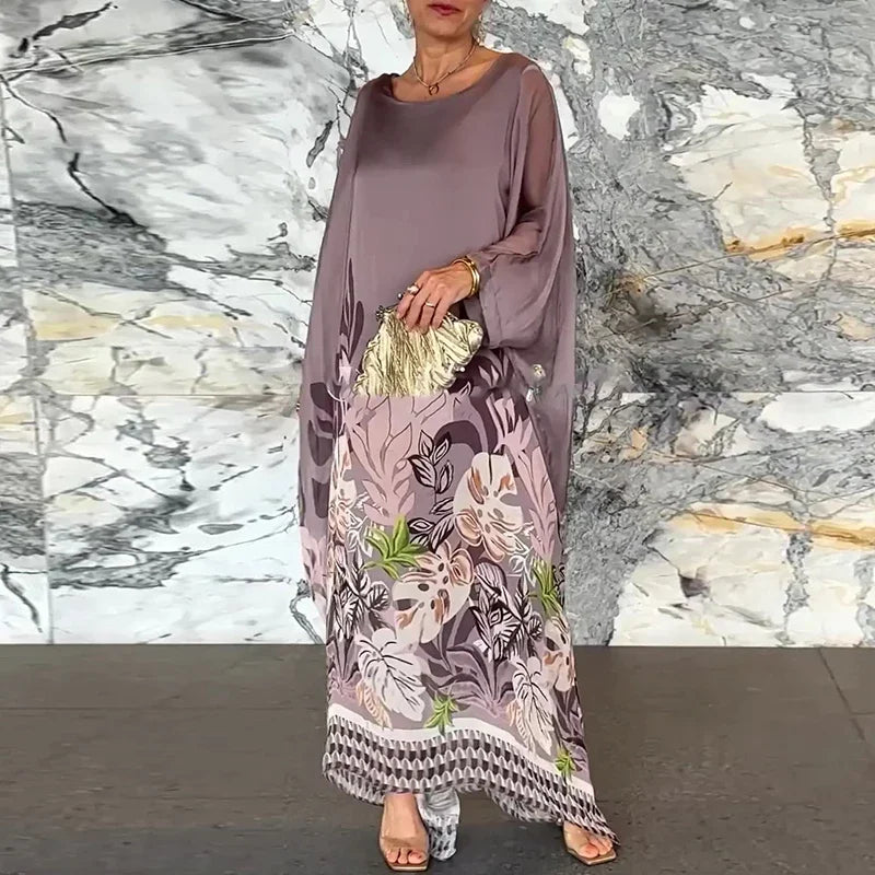 Vintage Floral Print O-neck Party Long Dress