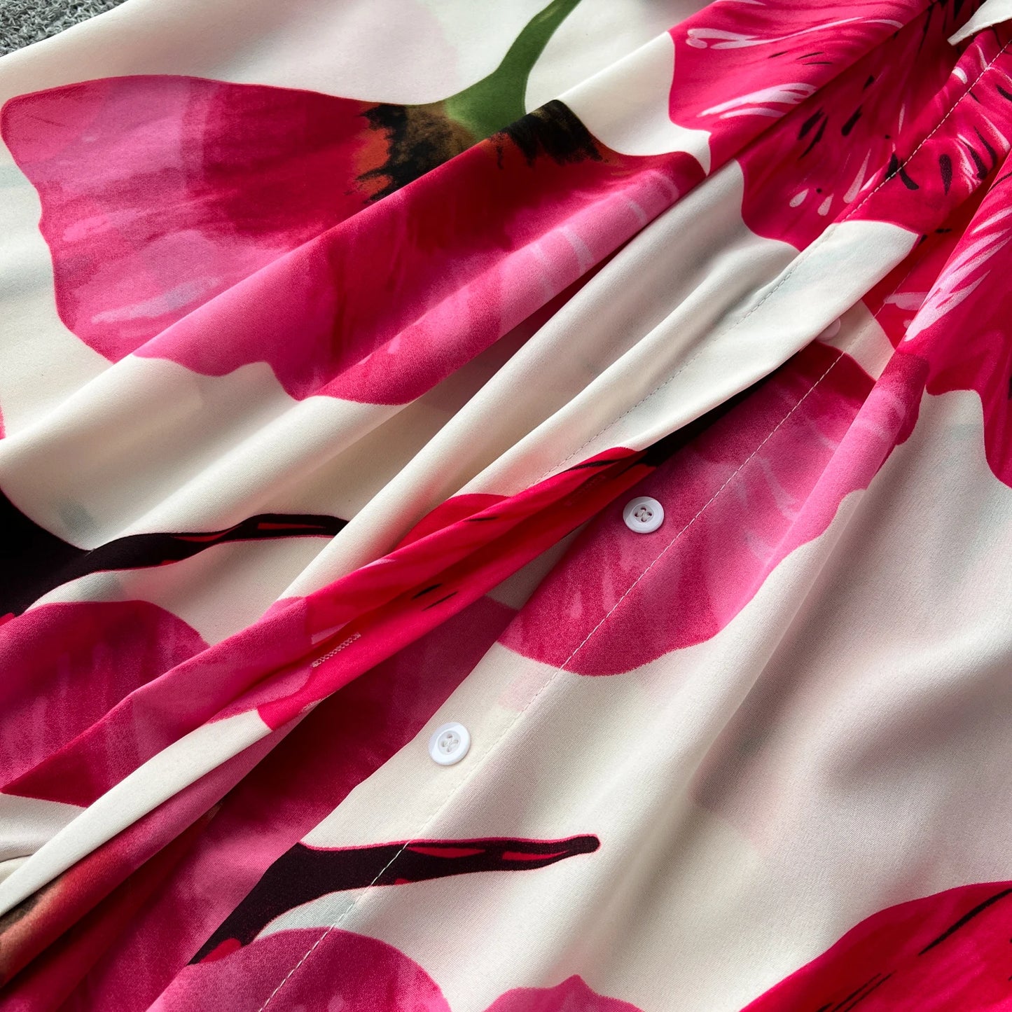Vintage Satin Floral Pink Red