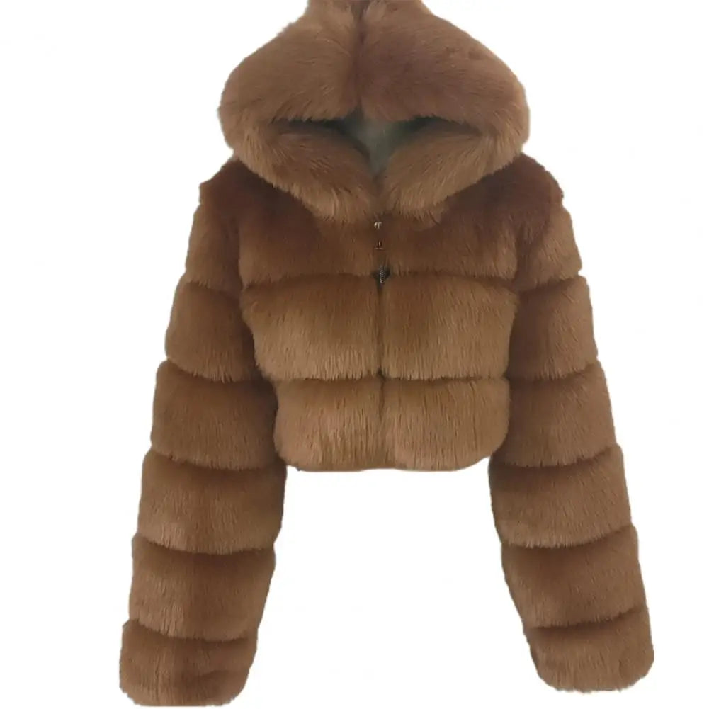 Fur Hooded Zipper Cropped