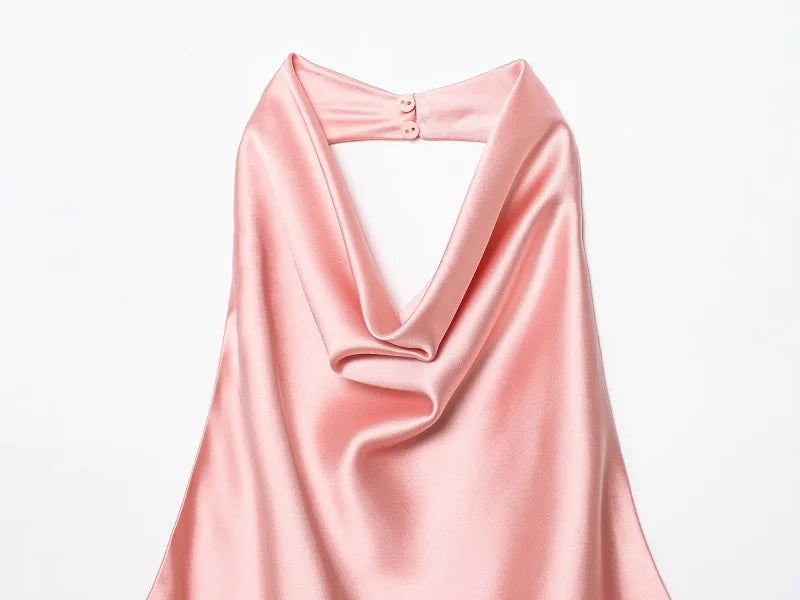 SS25 Halter Satin backless Tops