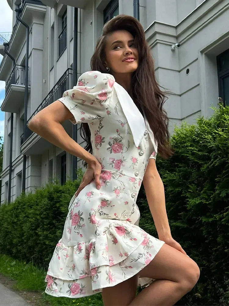 Floral Lotus Leaf Mini Dress