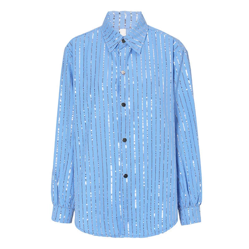 Blue Sequins Striped shirt