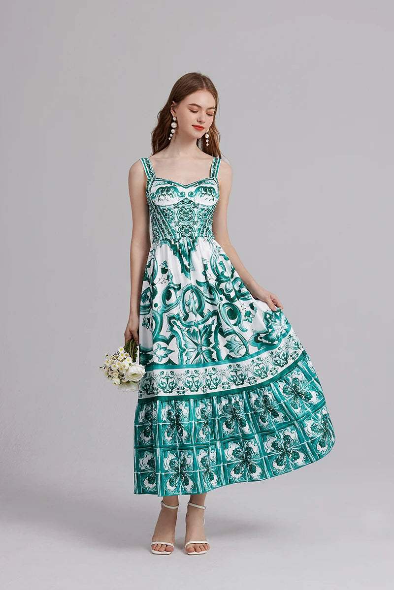 2 Queen Majolica Print Italian Dress