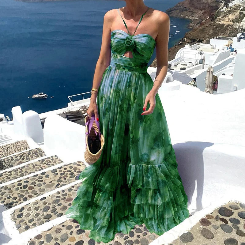 Long chiffon ruffle dress