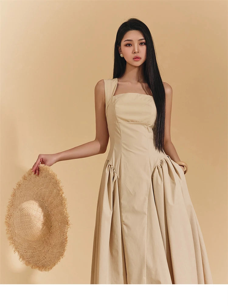Square Collar Minimalist Dress Cotton