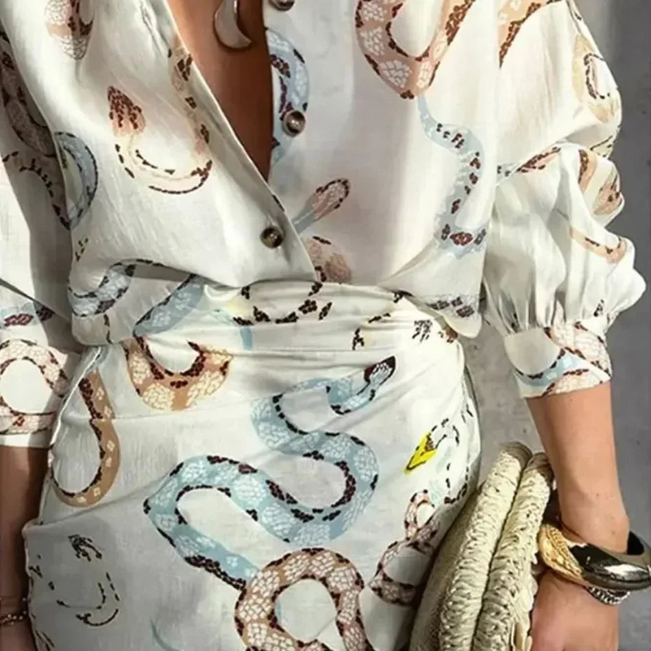 V Neck Shirt & Skirt set