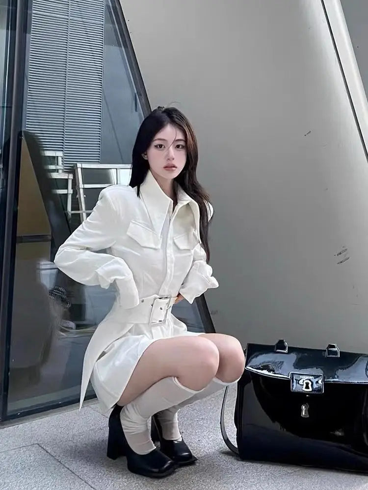 White Chicly Polo Neck Shirt Dress