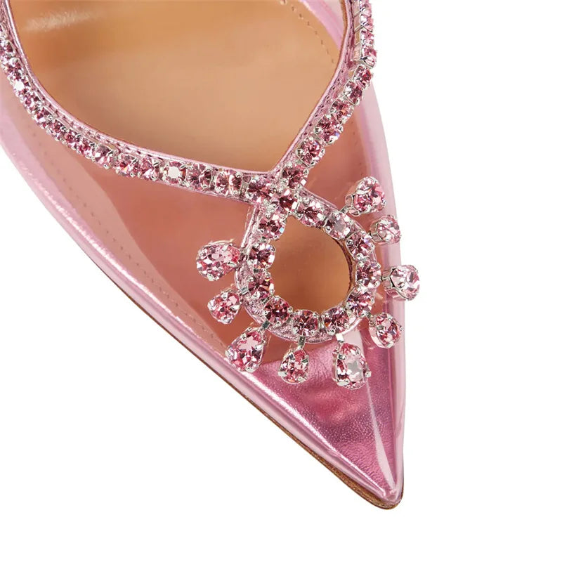 Pink Clear designer rhinestone heels