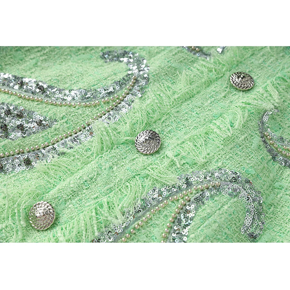 Feiner Strass Tweed Pailletten Perlenbesatz Neckholder Rückenfrei Premium Kollektion