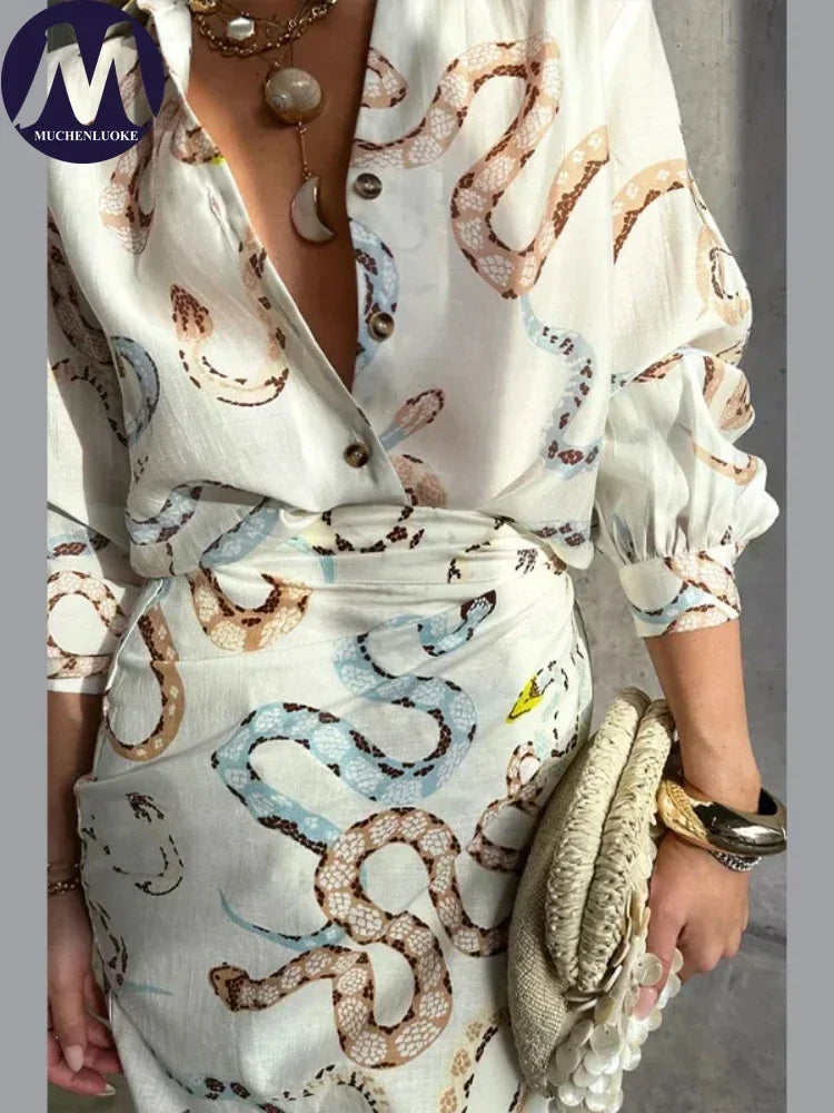 V Neck Shirt & Skirt set