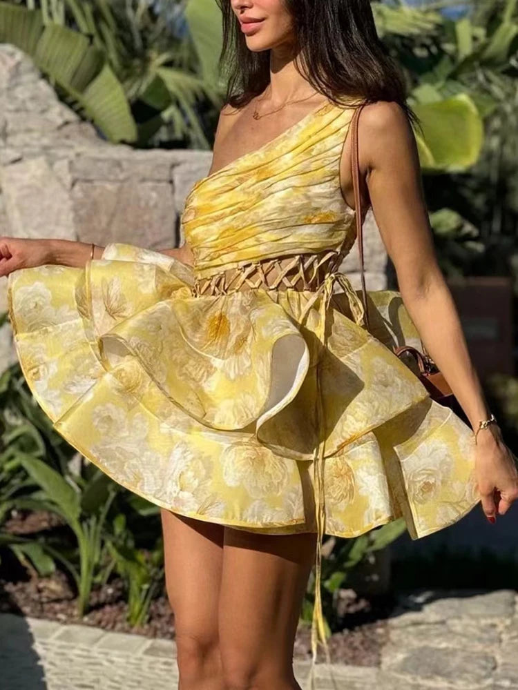 Yellow Blue Super Mini Ruffle