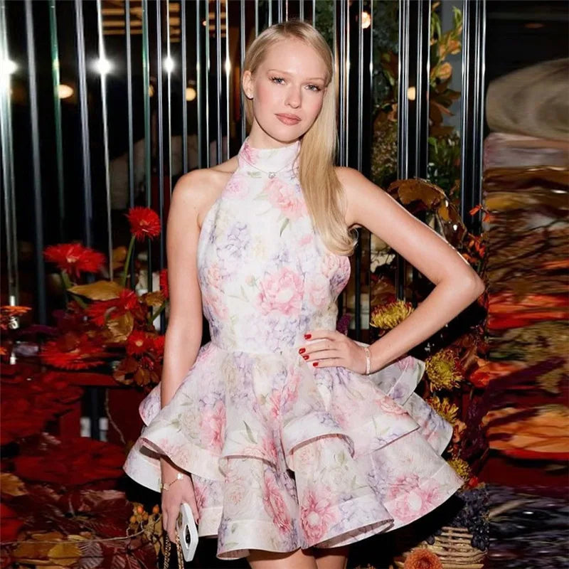 1 Pink Backless Ruffle Mini Dress floral