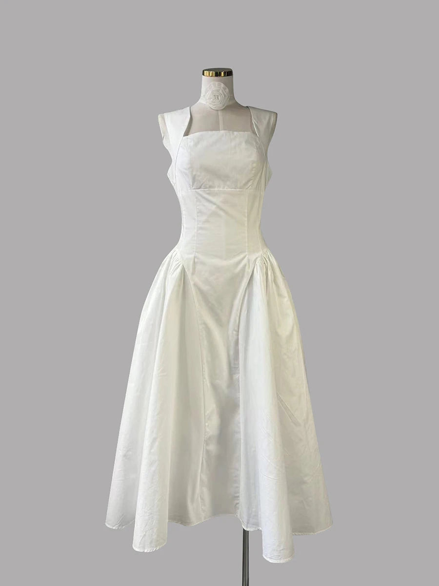 Square Collar Minimalist Dress Cotton