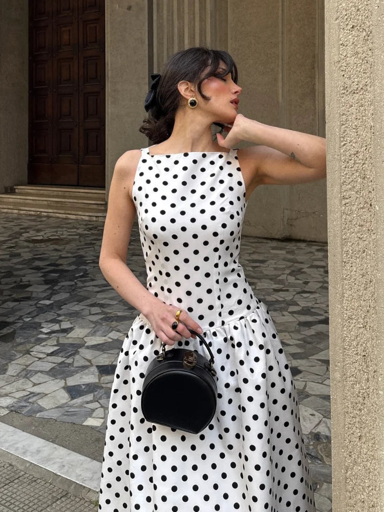 Elegant Women Polka Dot Midi