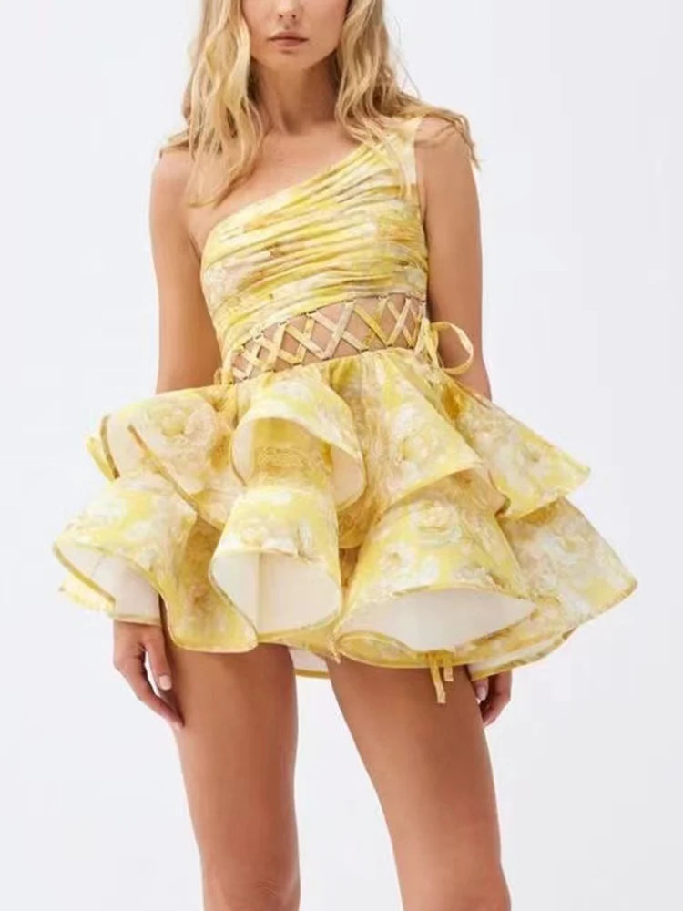 Yellow Blue Super Mini Ruffle
