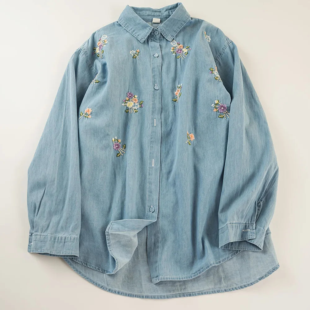 Embroidered denim designer shirts blouses