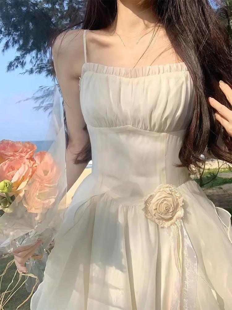 Elegantes unregelmäßiges Rüschen-Midikleid, Resort-Kleid, Strand