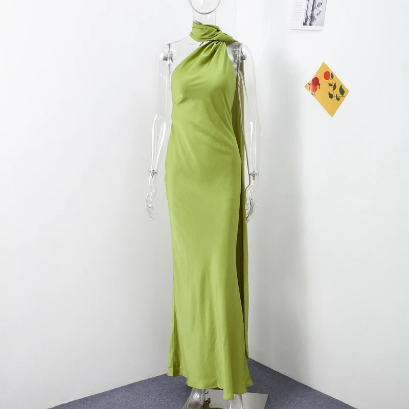 Elegant Satin Ribbons Halter Party Dress