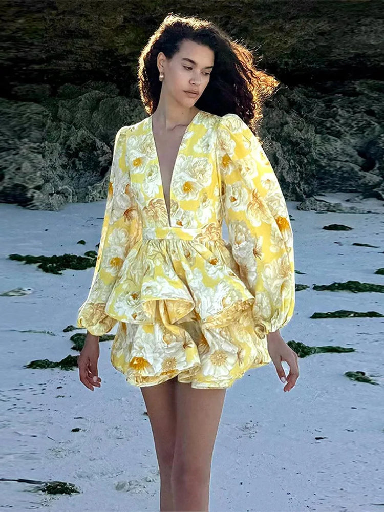 Vintage Floral Ruffle Mini Dress