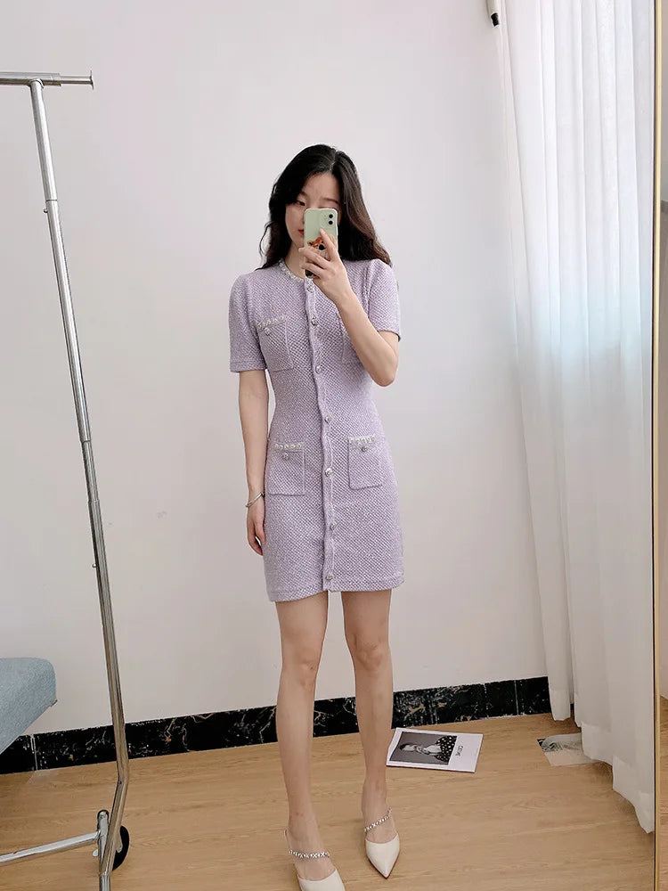 Lavander Luxury Crystal Knitted Dresses