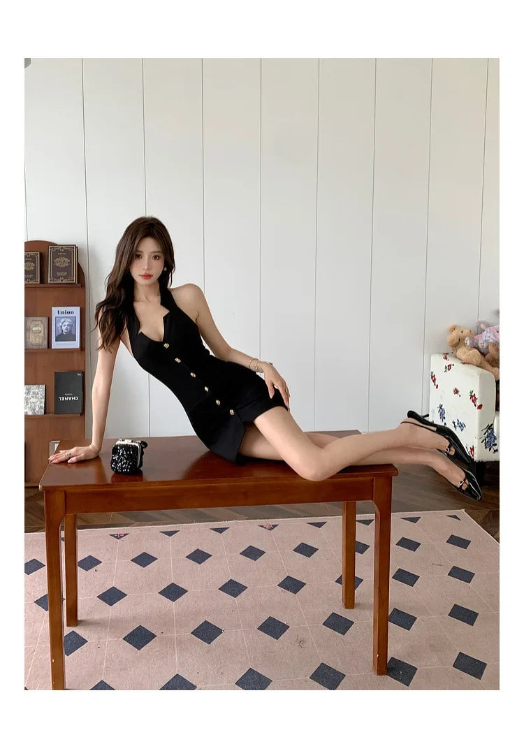 Halter Neck Buttoned Mini