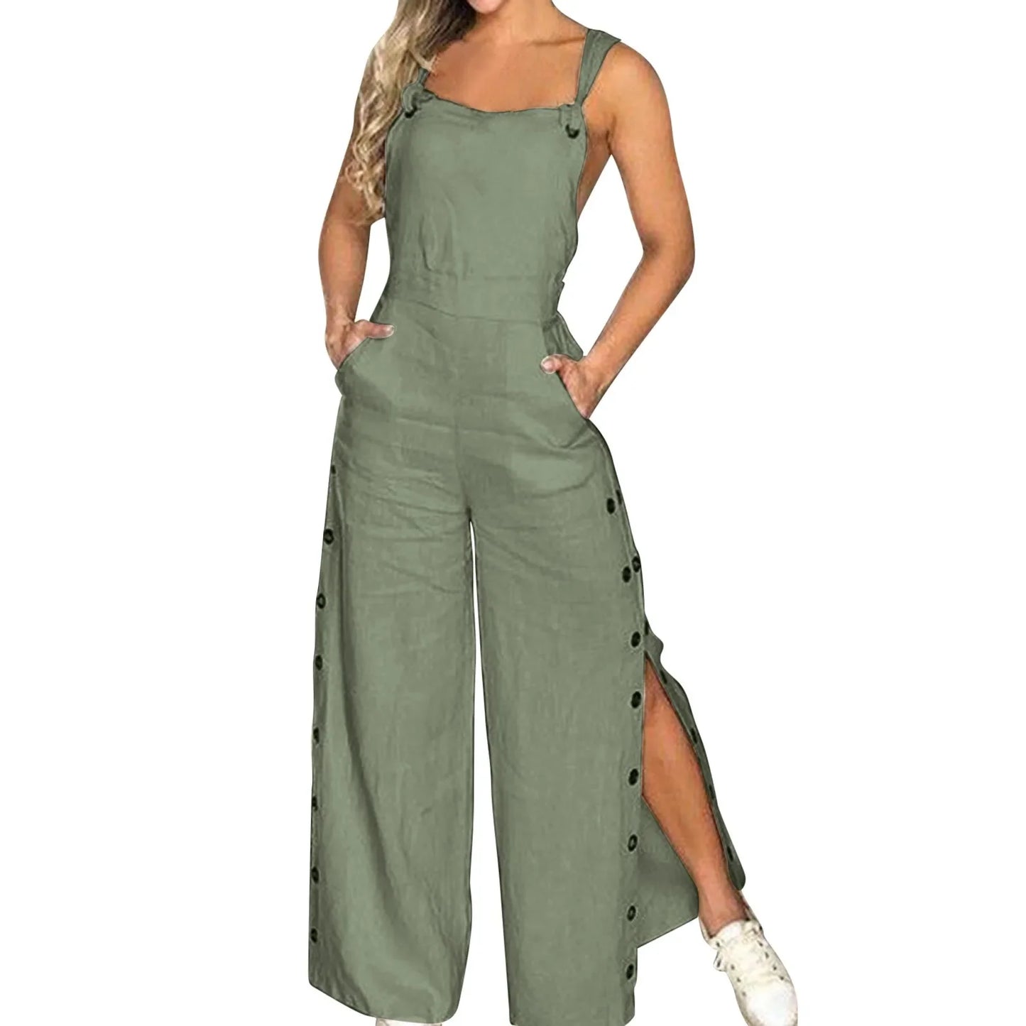 Sommer Jumpsuit Weites Bein Knopf