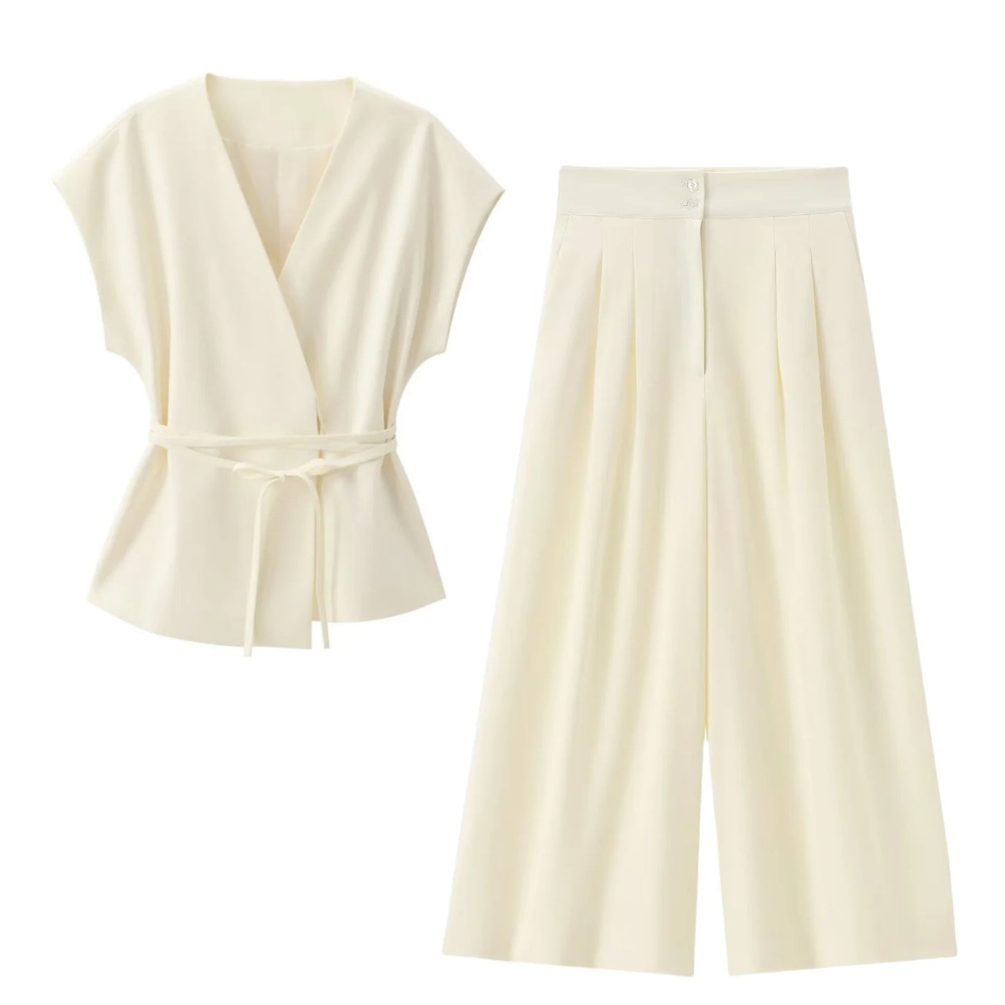 Butter yellow Wide-leg Pants Set