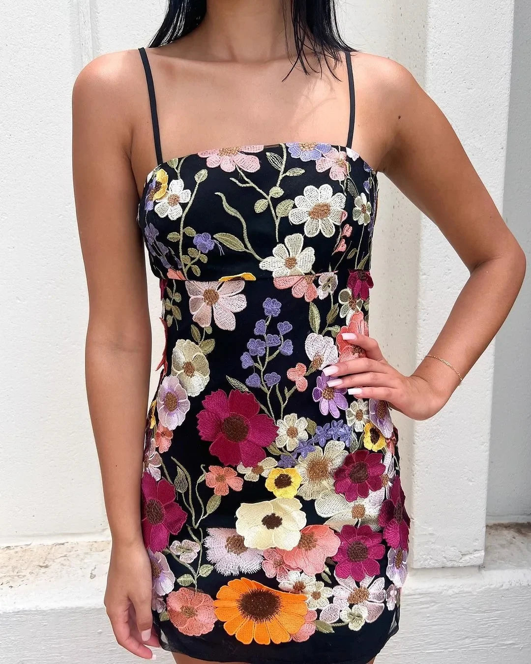 3D Flower Embroidery Tank Dress
