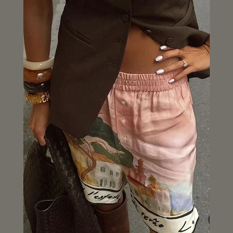 1 Loose Flower Printed Shirt Shorts Sets