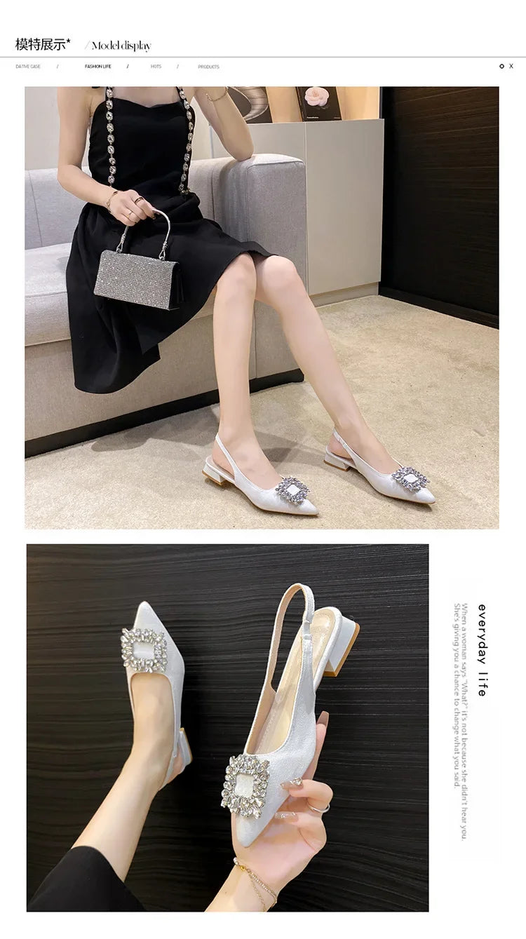 Rhinestone designer short heel shoes