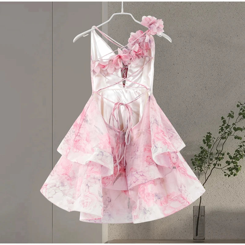 3D Flowers backless ruffle