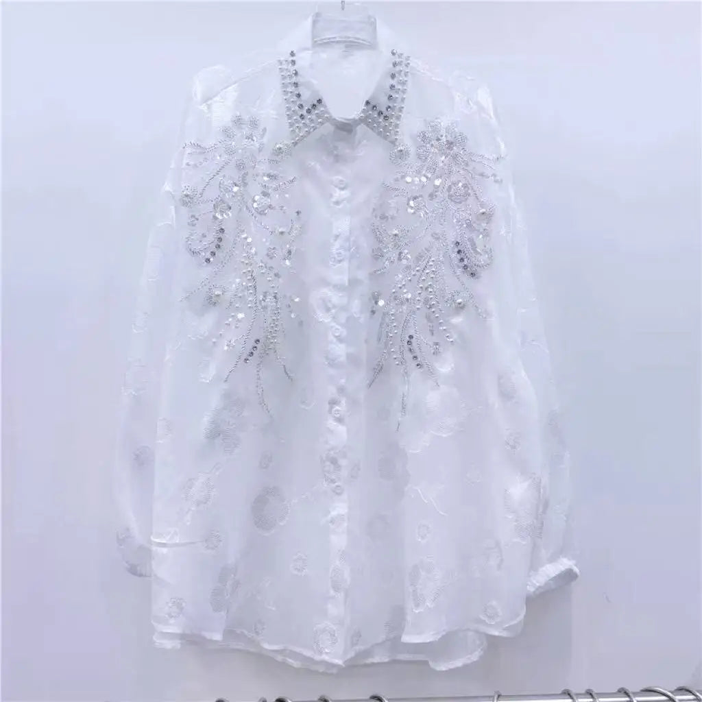 The Royals Collection-Luxury Style Sparkle Rhinestones Embellished Shirt