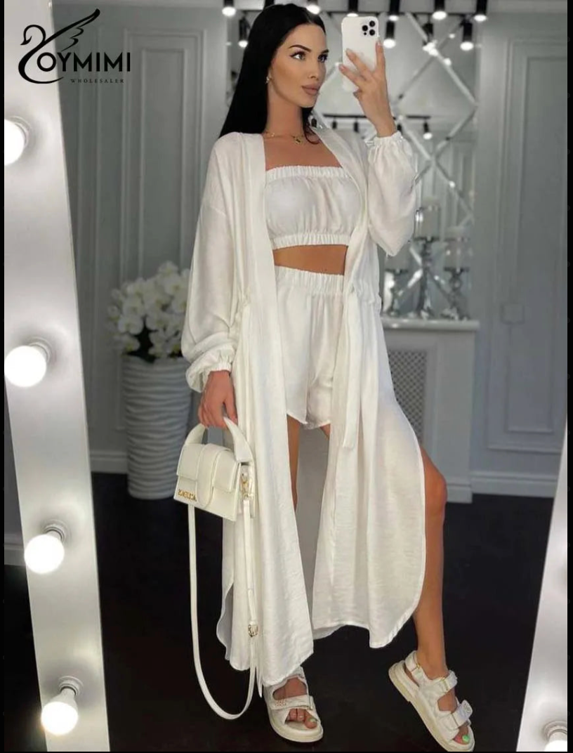 Trendy Loose White 2 Piece set white shorts and cover