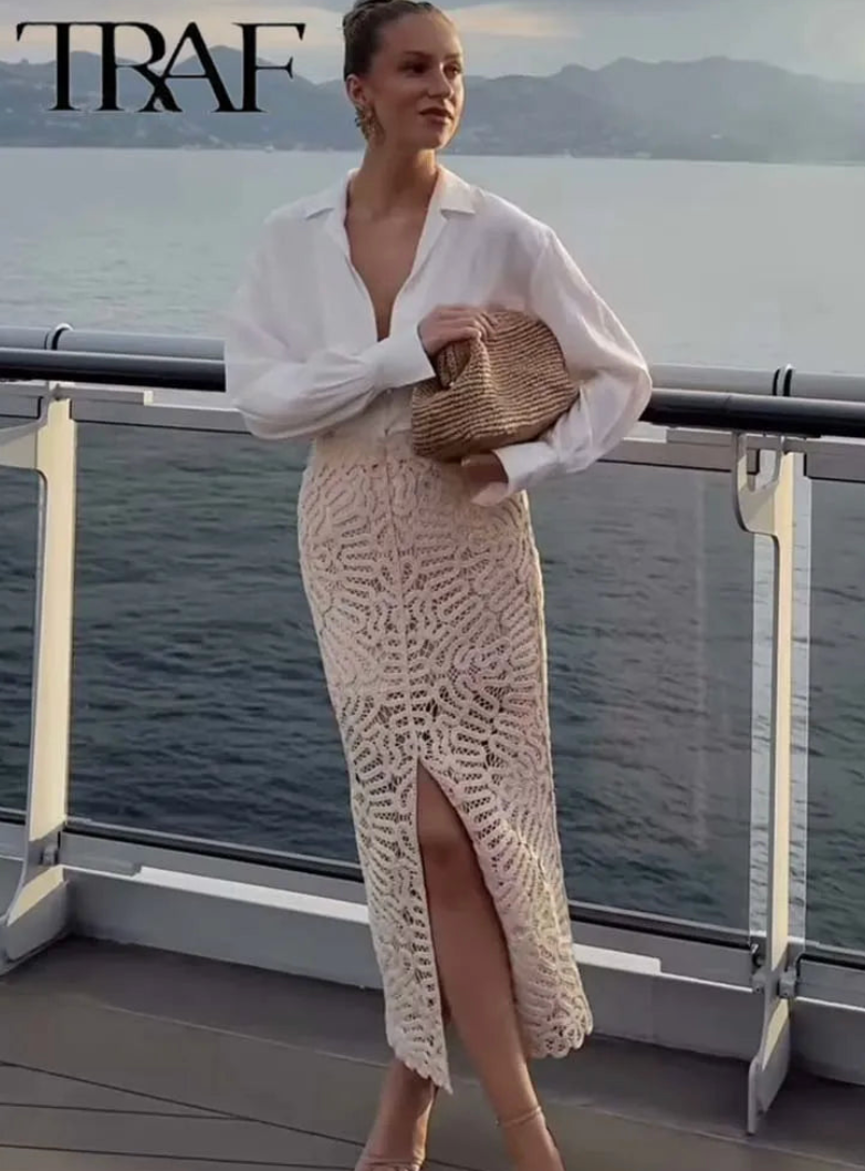 Crochet Knitted Midi Skirt & Top Sets