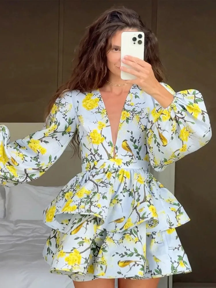 Vintage Floral Ruffle Mini Dress