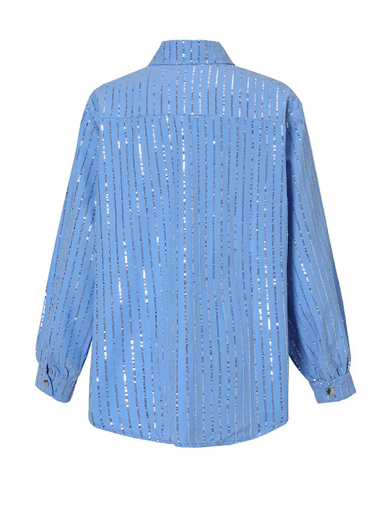 Blue Sequins Striped shirt