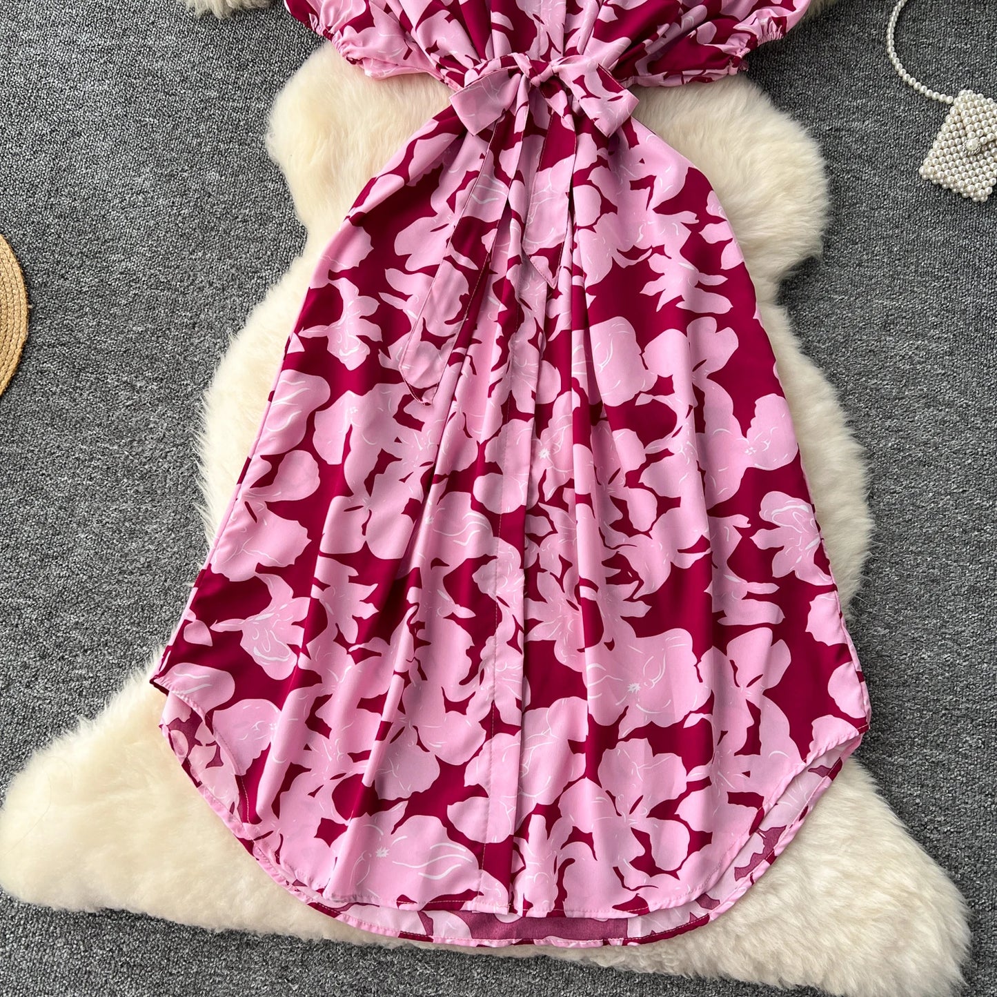 Vintage Satin Floral Pink Red