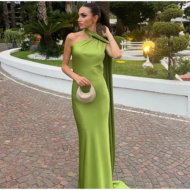 Elegant Satin Ribbons Halter Party Dress