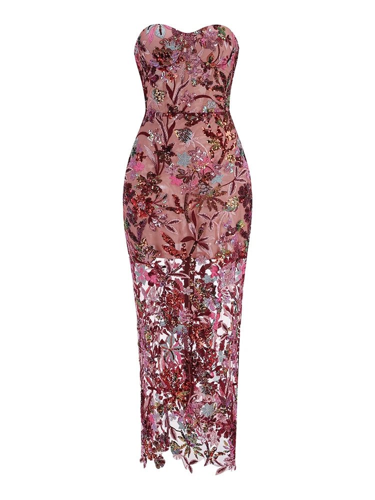Floral Sequin Strapless