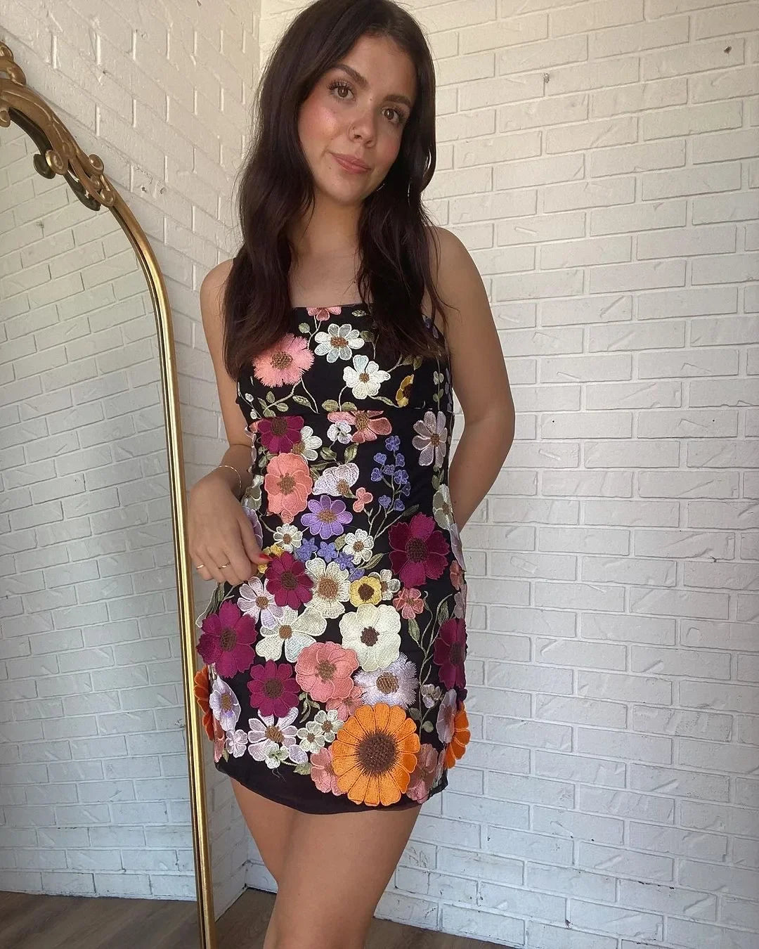 3D Flower Embroidery Tank Dress